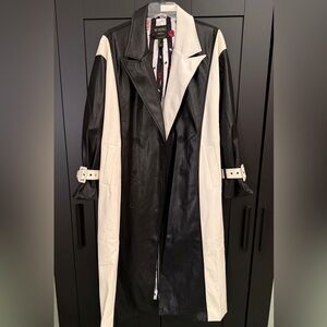 NEW BEETLEJUICE x FOREVER 21 Women’s Black/White Faux Leather Trench Coat Small